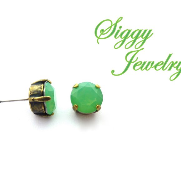Mint Beryl Green Opal Crystal Stud Earrings, 10mm - Picture 3 of 7